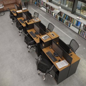 Estação de Trabalho 8 Lugares Smart Office 8 Mesas 6 Armários Livreiro - Preto e Cedro
