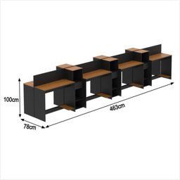 Estação de Trabalho 8 Lugares Smart Office 8 Mesas 6 Armários Livreiro - Preto e Cedro - 2