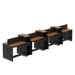 Estação de Trabalho 8 Lugares Smart Office 8 Mesas 6 Armários Livreiro - Preto e Cedro - 3