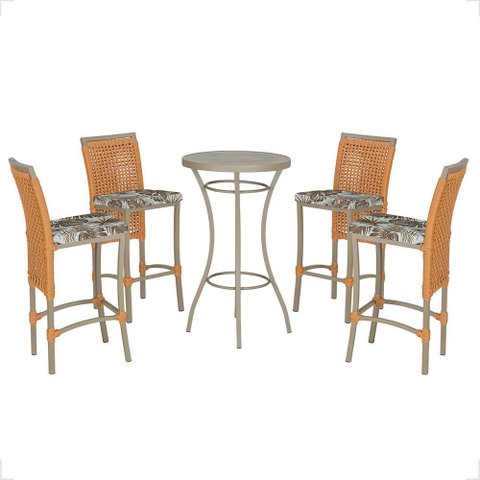 Mesa Bistrô e 4 Banquetas Roma Fendi Corda Náutica Estofado 6 Trama Original