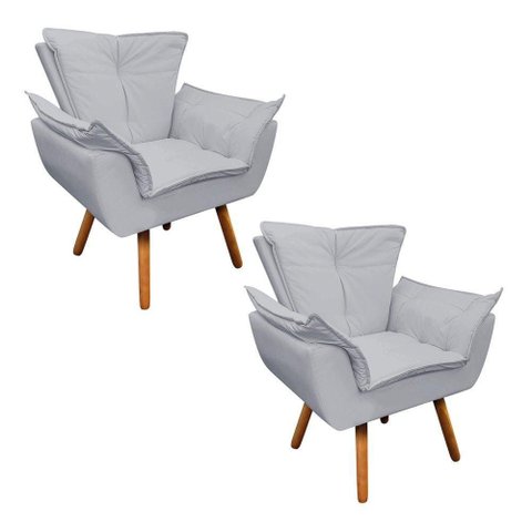 Kit 02 Poltronas Opala Corino Pés Palito Castanho Cinza
