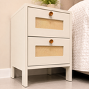 Ver imagem 3 de Mesa de Cabeceira Madeira 100% MDF, 2 Gavetas, Detalhe em Palhinha, Puxador Madeira