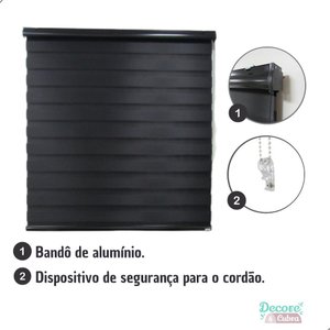 Persiana Rolo Double Vision Zebra 220larg X 220alt Preta Total Black C/ Bando - Sala/ Escritório/qua