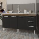 Ver imagem 3 de Balcão Armário Cozinha Gabinete para Pia 148 Cm 3 Gavetas e 3 Portas Deise Savana Preto