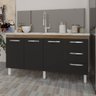 Balcão Armário Cozinha Gabinete para Pia 148 Cm 3 Gavetas e 3 Portas Deise Savana Preto - 3