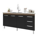 Ver imagem 5 de Balcão Armário Cozinha Gabinete para Pia 148 Cm 3 Gavetas e 3 Portas Deise Savana Preto