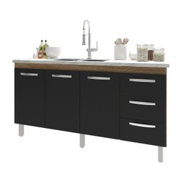 Balcão Armário Cozinha Gabinete para Pia 148 Cm 3 Gavetas e 3 Portas Deise Savana Preto - 5