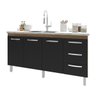 Balcão Armário Cozinha Gabinete para Pia 148 Cm 3 Gavetas e 3 Portas Deise Savana Preto - 5