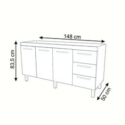 Balcão Armário Cozinha Gabinete para Pia 148 Cm 3 Gavetas e 3 Portas Deise Savana Preto - 6