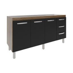 Balcão Armário Cozinha Gabinete para Pia 148 Cm 3 Gavetas e 3 Portas Deise Savana Preto - 1