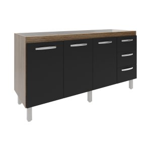 Balcão Armário Cozinha Gabinete para Pia 148 Cm 3 Gavetas e 3 Portas Deise Savana Preto