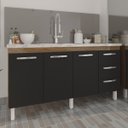 Ver imagem 2 de Balcão Armário Cozinha Gabinete para Pia 148 Cm 3 Gavetas e 3 Portas Deise Savana Preto