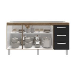 Balcão Armário Cozinha Gabinete para Pia 148 Cm 3 Gavetas e 3 Portas Deise Savana Preto - 4