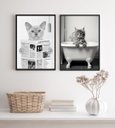 Ver imagem 1 de Kit 2 Quadros para Decorar Banheiro- Gatos 33x24cm - com Vidro:madeira Branca