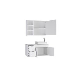 Conjunto Gabinete Banheiro C/ Espelheira - Cj Turin 80 Cm C/ Tampo de Vidro - Avelato / Branco - 3