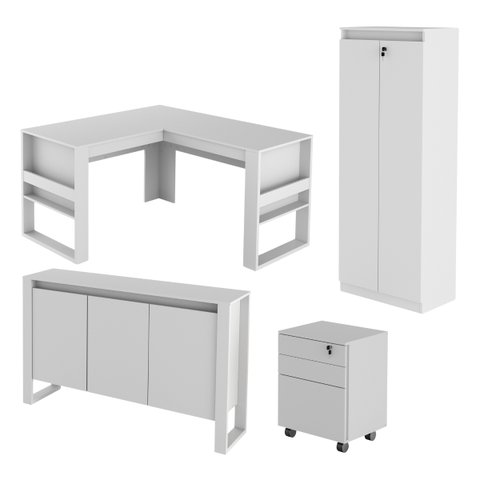 Conjunto para Escritório 4 Peças Branco Tecnomobili