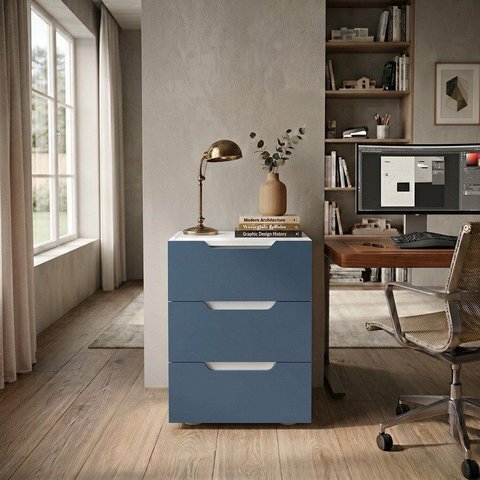 Gaveteiro para Escritório 3 Gavetas Madrid Azul/Branco