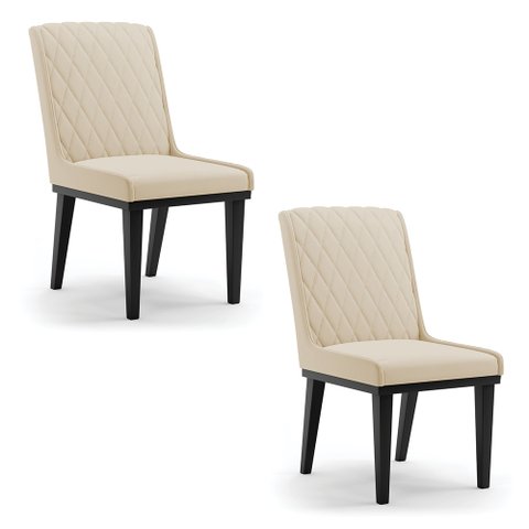 Cadeira Sala de Jantar Base Madeira Preto Kit 2 Sofia Suede Bege D03 - D'Rossi