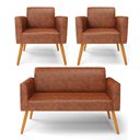 Ver imagem 1 de Sofá Namoradeira com 2 Poltronas Pés Palito Castanho Marisa Corano D03 - D\'rossi Cor Nozes