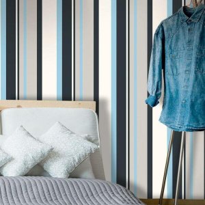 Papel de Parede Listrado Azul para Quarto+ Cola Inclusa