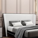 Ver imagem 2 de Cabeceira Design para Cama Casal Torres Pés em Madeira Pu/bouclê Preto/off White G91 - Gran Belo