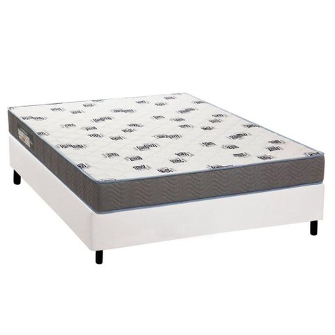 Cama Box Casal: Colchão Espuma Ortobom D33 Light Saúde + Base Crc Courano White(138x188)
