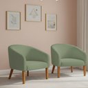Ver imagem 1 de Poltrona Sala Decorativa Kit 2 Stella Pé Madeira Trapézio Castanho Bouclê Pistache D03 - D’Rossi
