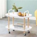 Ver imagem 6 de Mesa Auxiliar Lateral Estilo Madeira Multiuso com 2 Prateleiras Organizador Tipo Carrinho para Sala
