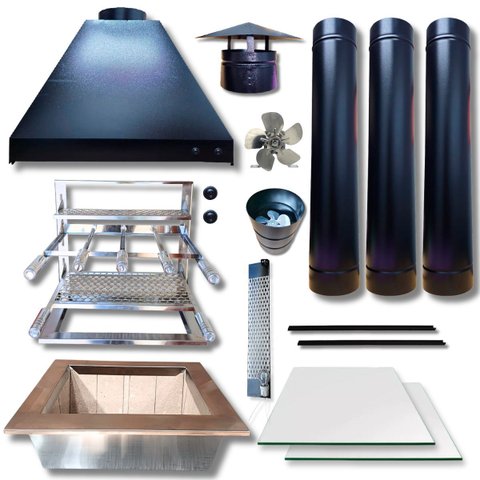 Kit Churrasqueira Coifa Gourmet Grill Espetos Braseiro 45x30 3 Tubos