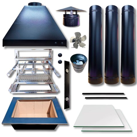 Kit Churrasqueira Coifa Gourmet Grill Espetos Braseiro 45x30 3 Tubos