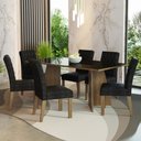 Ver imagem 1 de Conjunto Sala de Jantar Mesa Tampo de Vidro 6 Cadeiras Rustic/preto/oxford Marissa Madesa