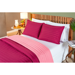 Kit cobreleito matelado cama padrão 3 peças dupla face estampado rosa com pink - 3