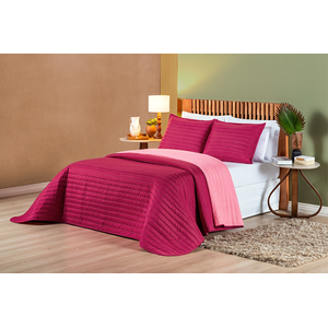 Kit cobreleito matelado cama padrão 3 peças dupla face estampado rosa com pink