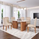 Ver imagem 1 de Sala de Jantar 6 Lugares Tampo de Vidro 180 cm Giulia Cinamomo/Nude - Panorama Móveis