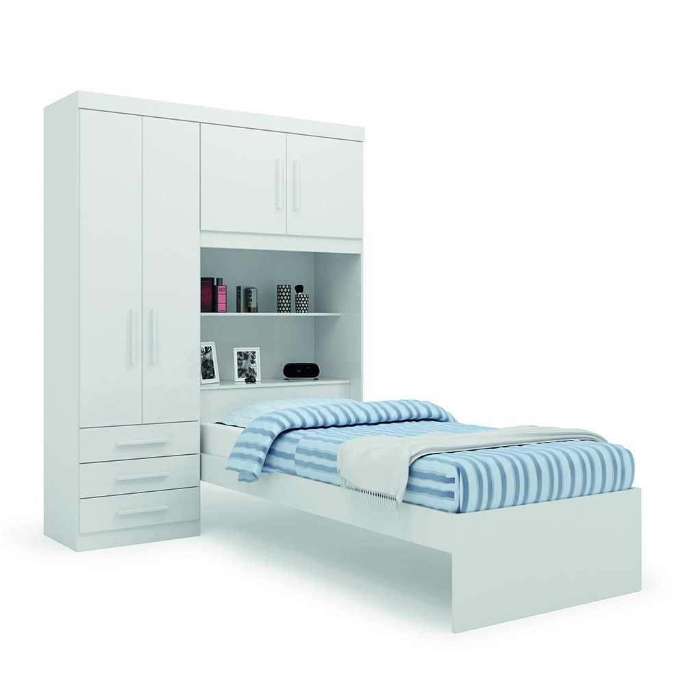 Guarda Roupa Solteiro com Cama e Baú 4 Portas 3 Gavetas Advantage ...
