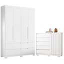 Ver imagem 1 de Guarda Roupa Solteiro Doble 04 Portas e Cômoda Sapateira Duetto Branco - Móveis Albatroz