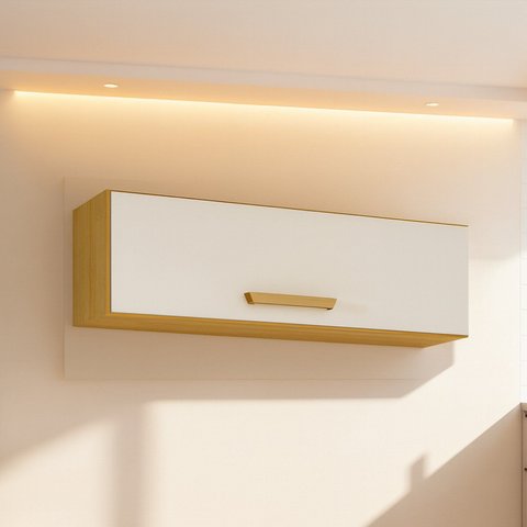 Armário de Cozinha Aéreo Basculante 1 Porta Adele Bege/Cinamomo/Off White Acetinado