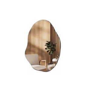 Espelho Grande Organico 04 Lapidado Decorativo Sala Hall Parede 90x60 Cm Moderno C/ Suporte