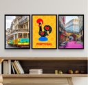Ver imagem 1 de Kit Composição 3 Quadros Decorativos Portugal 45x34cm:madeira Branca