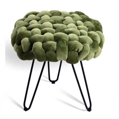 Puff Estofado Verde Redondo Orgânico 0,50x0,50 Mt Base Metal Tree