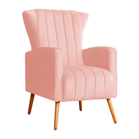 Poltrona Decorativa para Sala Melinda Veludo Rosa - Fm