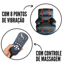 Poltrona Reclinavel com Função Massagem 8 Pontos Vibração Timer com Controle até 110kg Preta Importw - 5