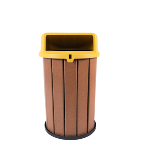 Lixeira Madeira Plástica 100 Litros - 70 Cm:marrom/amarelo