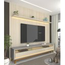 Ver imagem 2 de Rack com Painel 2.2 Retrô com LED Requinte Cinza com Off White - Gelius Móveis