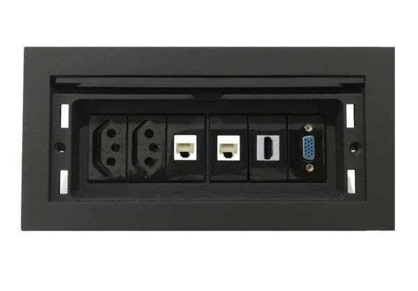 Tomada Para Embutir Em Mesa QMF6-M1 Em ABS Completa - Preto - 1