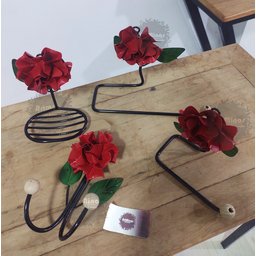 kit acessórios para banheiro artesanal ferro rústico flores 4 peças - 7