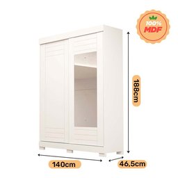 Guarda Roupa Solteiro com Espelho e 2 portas Ayla ACP MÓVEIS Branco - 100% MDF - 4