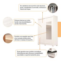 Guarda Roupa Solteiro com Espelho e 2 portas Ayla ACP MÓVEIS Branco - 100% MDF - 3