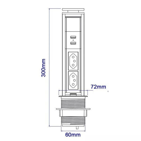 Torre de Tomada 10A Com Carregador USB 2.1A - Cinza claro - 4