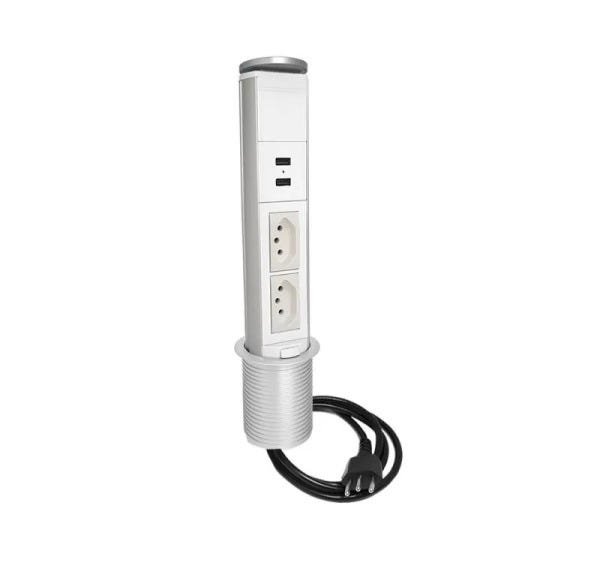 Torre de Tomada 10A Com Carregador USB 2.1A - Cinza claro - 3